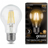 Лампа Gauss LED Filament A60 E27 8W 740lm 3000К