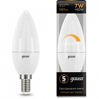 Лампа Gauss LED Свеча-dim E14 7W 560lm 3000К диммируемая