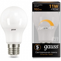 Лампа Gauss LED A60-dim E27 11W 960lm 3000К диммируемая