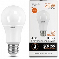 Лампа Gauss LED Elementary A60 20W E27 1520lm 3000K